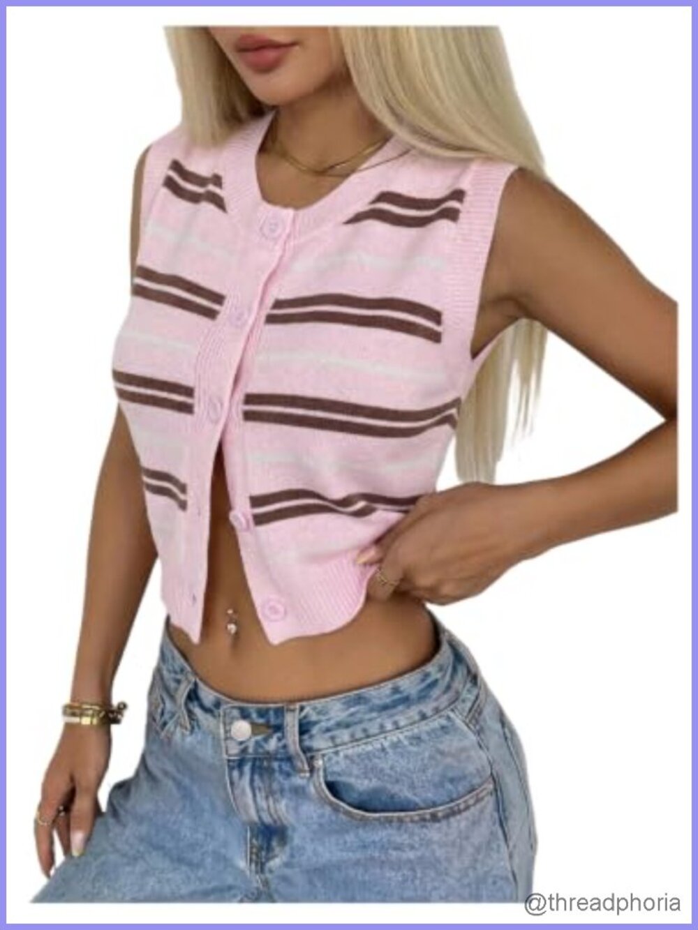 Striped Knit Vest Sleeveless Sweater Top Business Casual